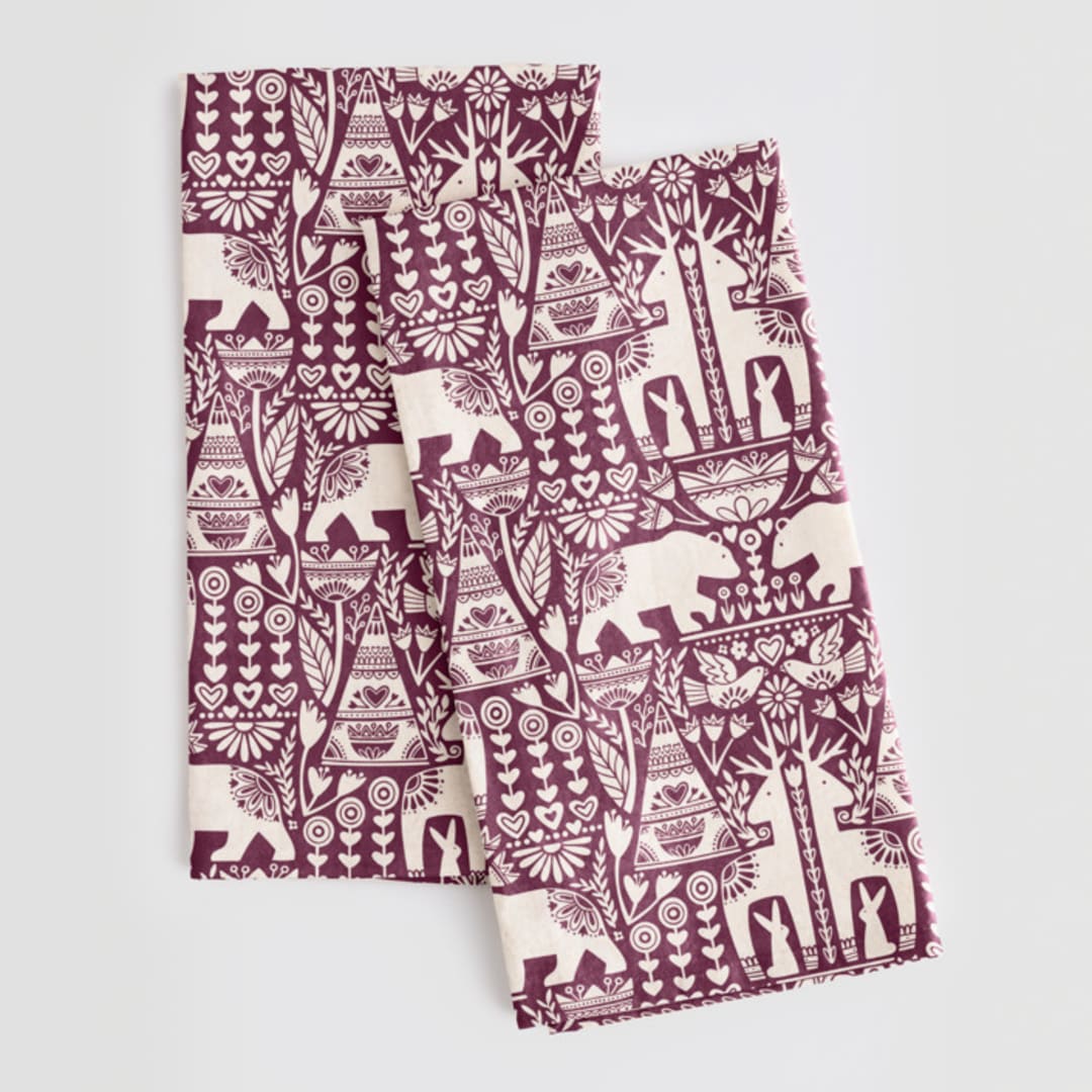 "Scandi Fauna" - Tea Towel in Peppermint by Jessie Steury - Tea Towel Pair
