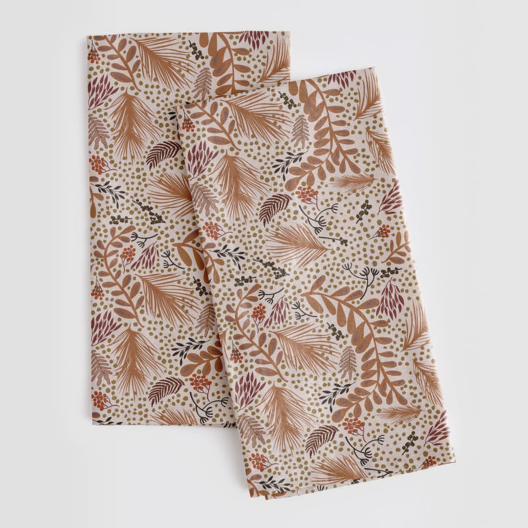 "Winter Berry" - Tea Towel in Brown by Nina Leth - Tea Towel Pair
