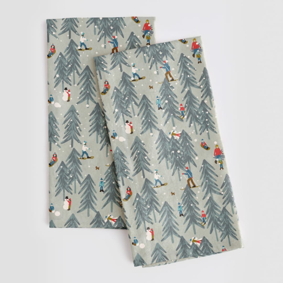 "Winter Play" - Tea Towel in Forest by Meggy Masters - Tea Towel Pair