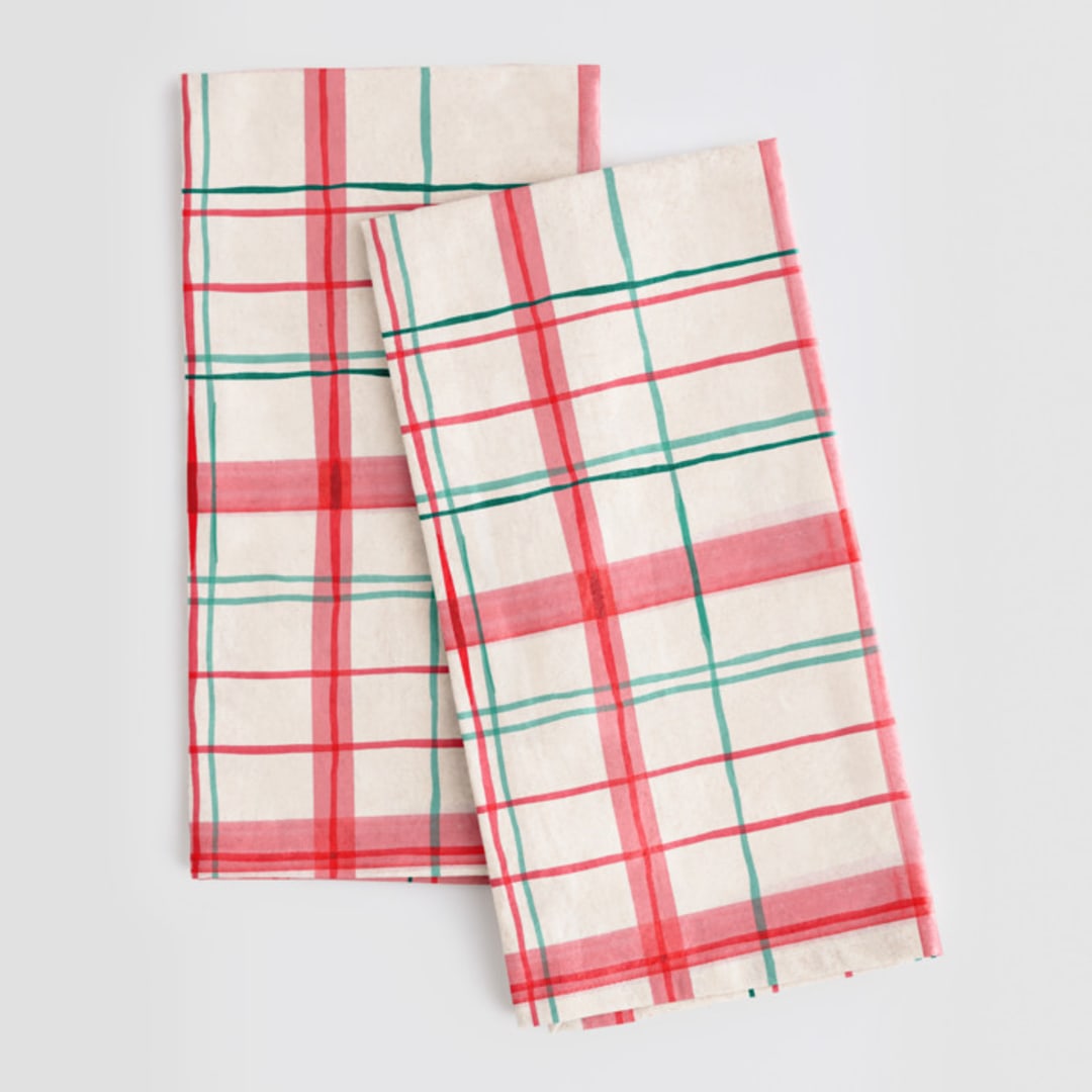 "Fun plaid" - Tea Towel in Peppermint by Creo Study - Tea Towel Pair