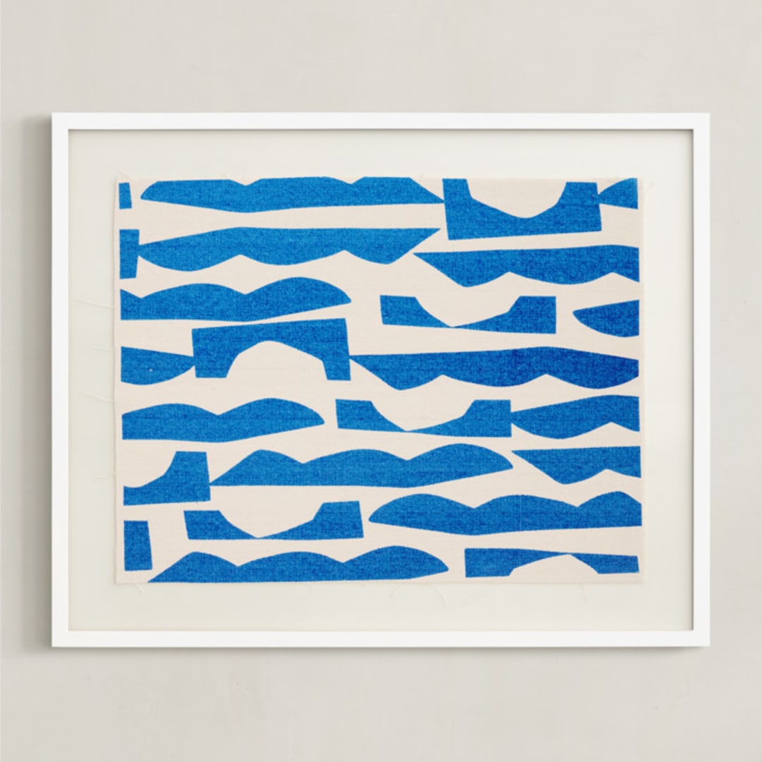 "Abstract Waves" - Textile Art Print in Bold Blue by Ampersand Design Studio - Framed