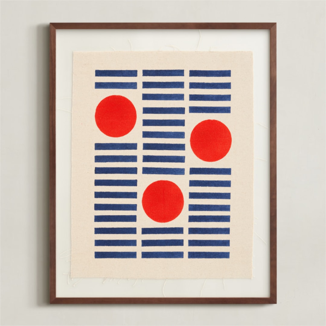 "Rhythm Running through You" - Textile Art Print in Bright Coral by Yohaku Oshima - Framed