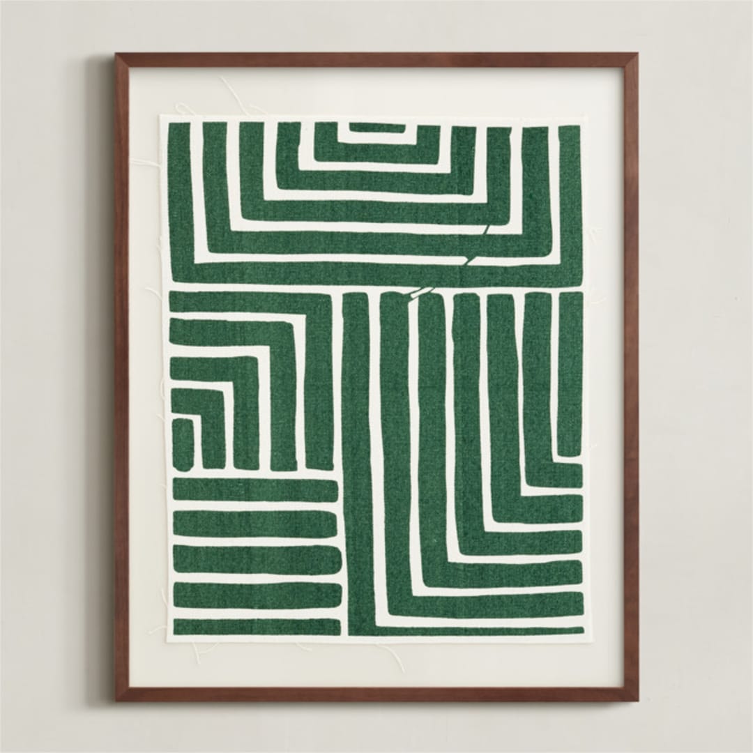 "Hard & Soft" - Textile Art Print in Olive by Kristine Sarley - Framed