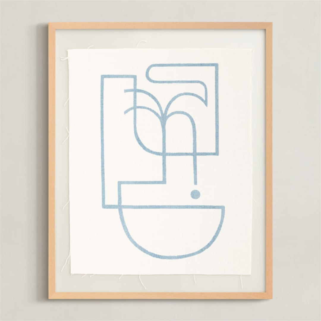 "Through My Window I" - Textile Art Print in Mid Blue by Pati Cascino - Framed