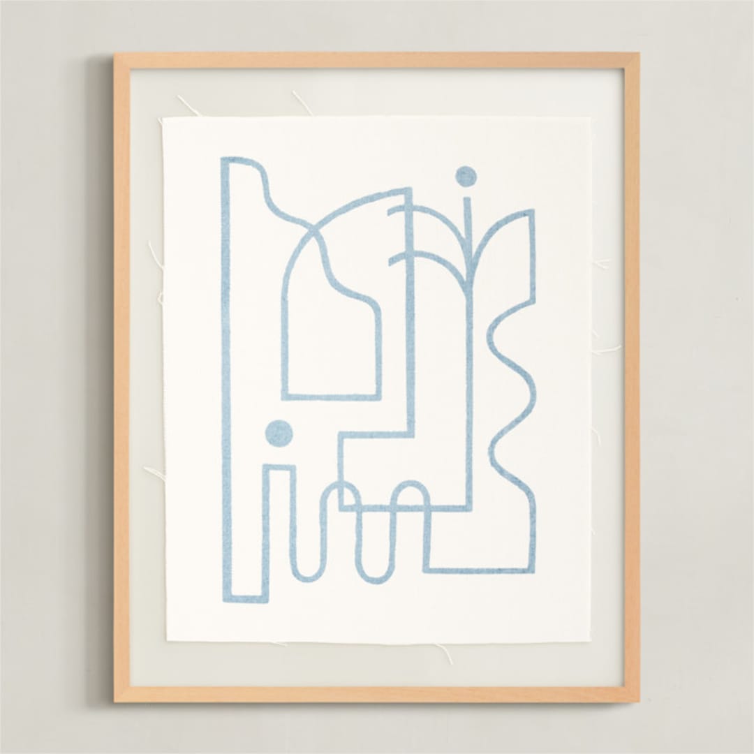 "Through My Window II" - Textile Art Print in Mid Blue by Pati Cascino - Framed