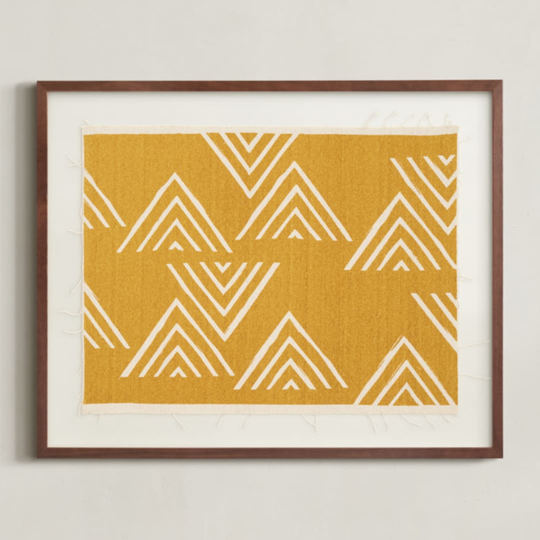 "The Mountain Top" - Textile Art Print in Mustard by Amber Barkley - Framed