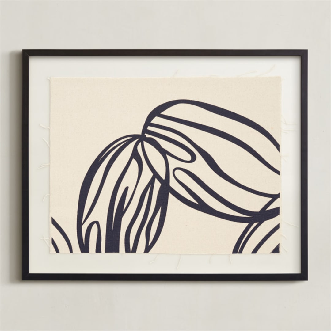 "almond milk" - Textile Art Print in Midnight by Carolyn MacLaren - Framed