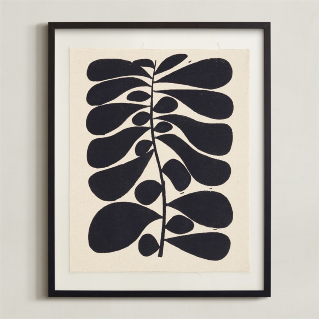 "Black Plant - Black" - Textile Art Print in Black by Alisa Galitsyna - Framed