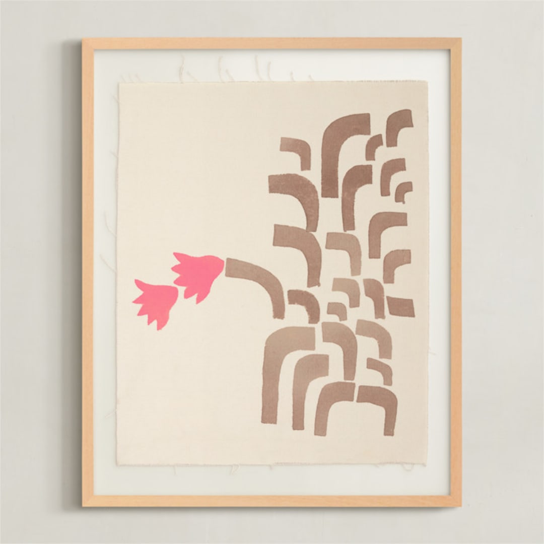 "December cactus in bloom" - Textile Art Print in Grey by Sonya Percival - Framed