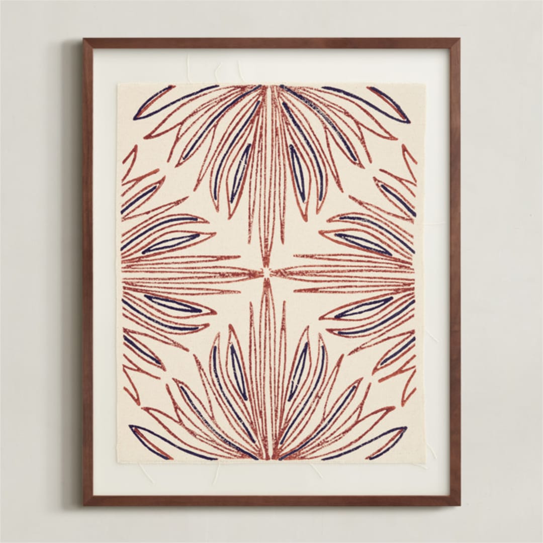 "Modern Botanical" - Textile Art Print in Rust by ALICIA BOCK - Framed