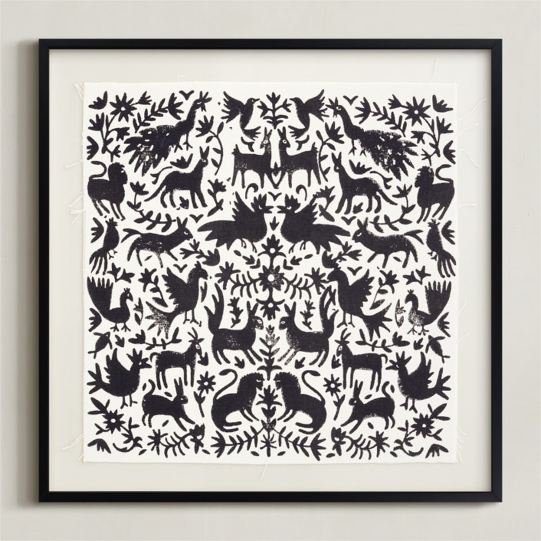 "Otomi Folk - Ink" - Textile Art Print in Ink by Teju Reval - Framed