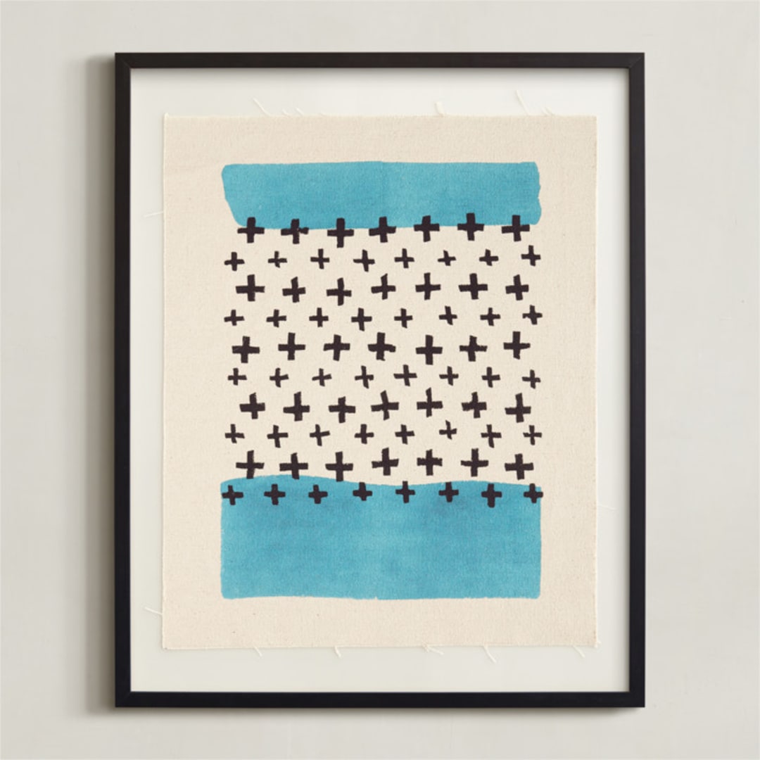 "Positivity - Cornflower" - Textile Art Print in Cornflower by Rochelle Renee - Framed