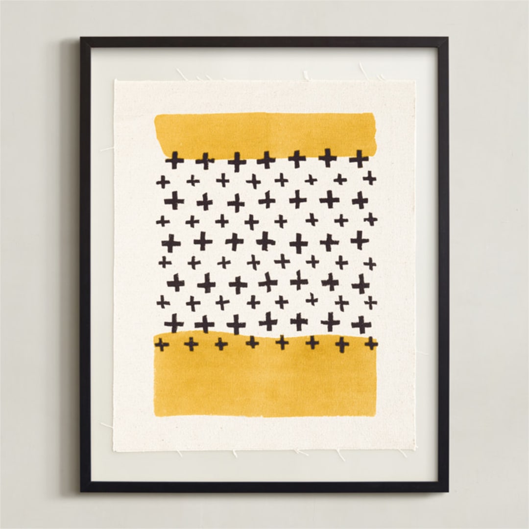 "Positivity - Mustard" - Textile Art Print in Mustard by Rochelle Renee - Framed