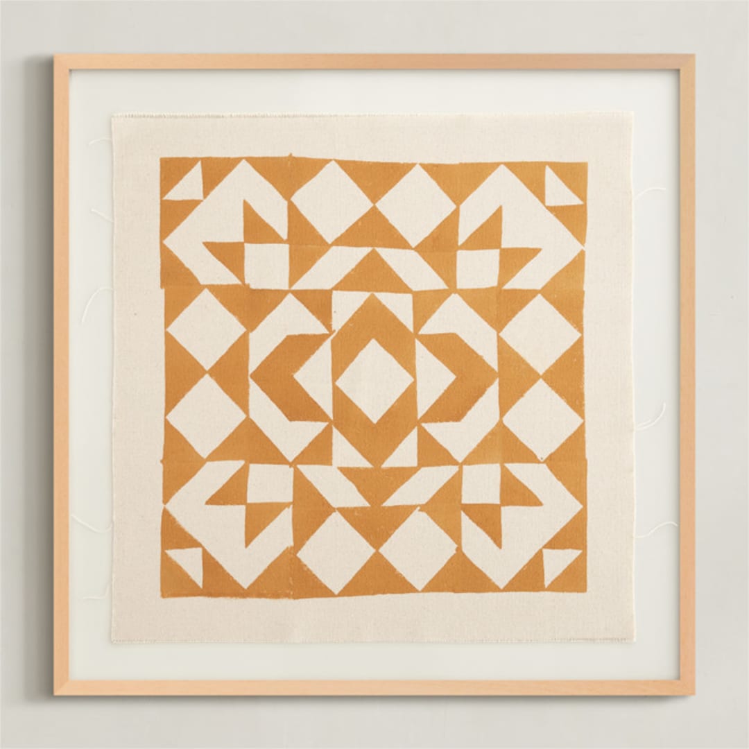 "Quilt" - Textile Art Print in Rust Orange by Beth Vassalo - Framed