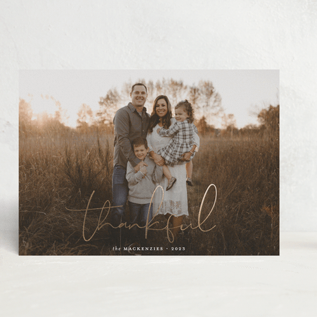 "Thankful" - Thanksgiving Cards in Snow by Morgan Kendall - Front