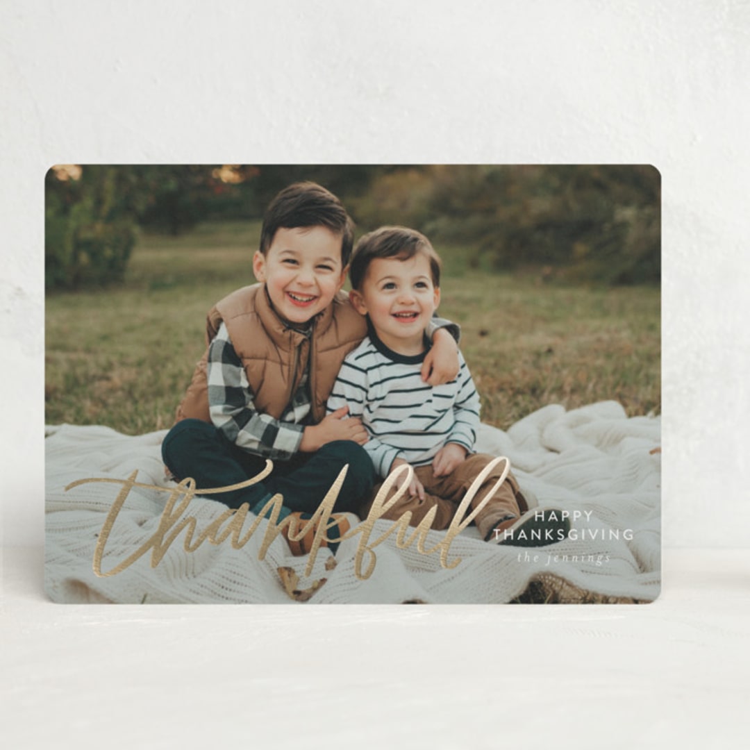 "Lettered Thankful" - Thanksgiving Cards in Snow by Itsy Belle Studio - Front