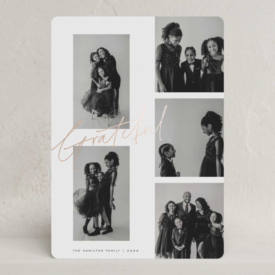 "Grateful Grid" - Thanksgiving Cards in Coal by Blustery August - Front
