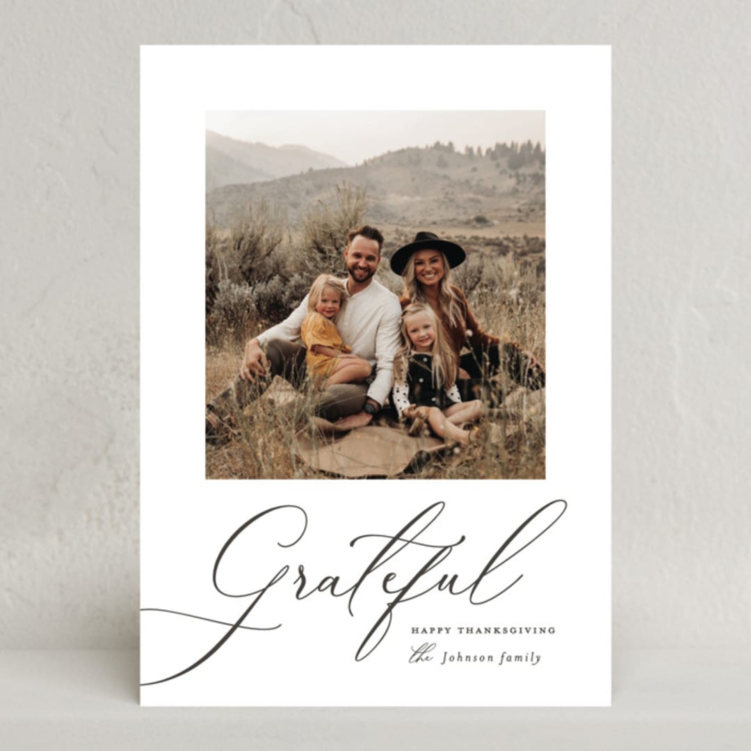 "Grateful" - Thanksgiving Cards in Mist by Nicole Walsh - Front