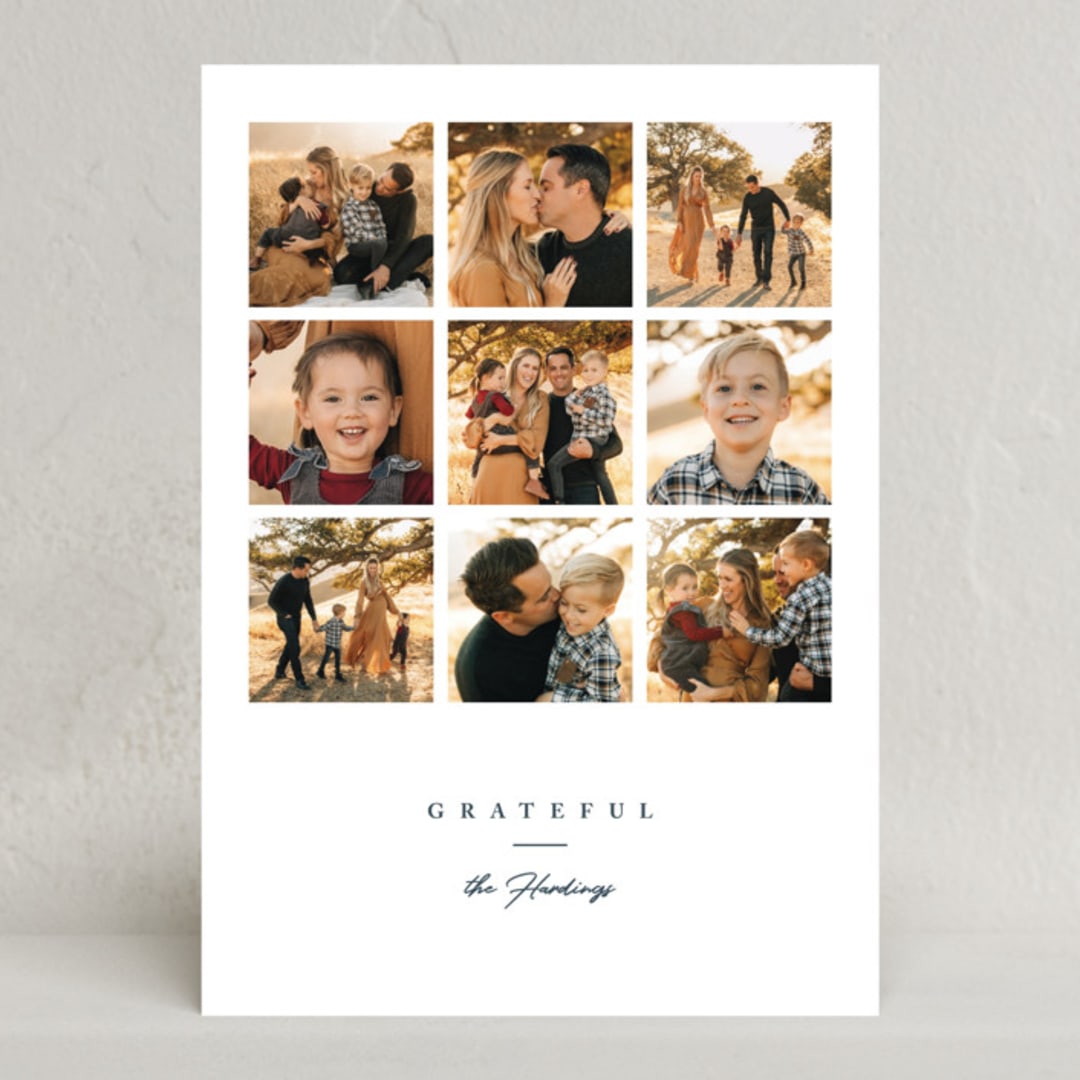 "Grateful Grid" - Thanksgiving Cards in Navy by Erin L. Wilson - Front