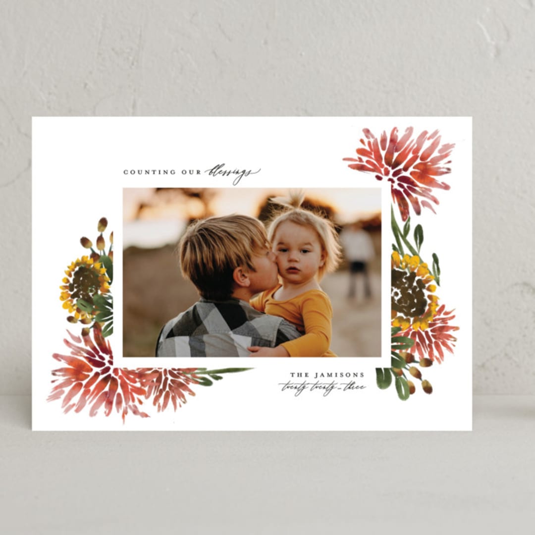 "Autumn Florals" - Thanksgiving Cards in Wine by Grae - Front