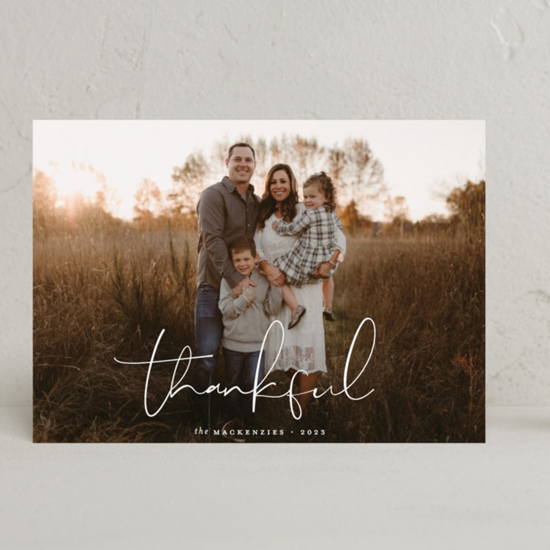 "Thankful" - Thanksgiving Cards in Snow by Morgan Kendall - Front