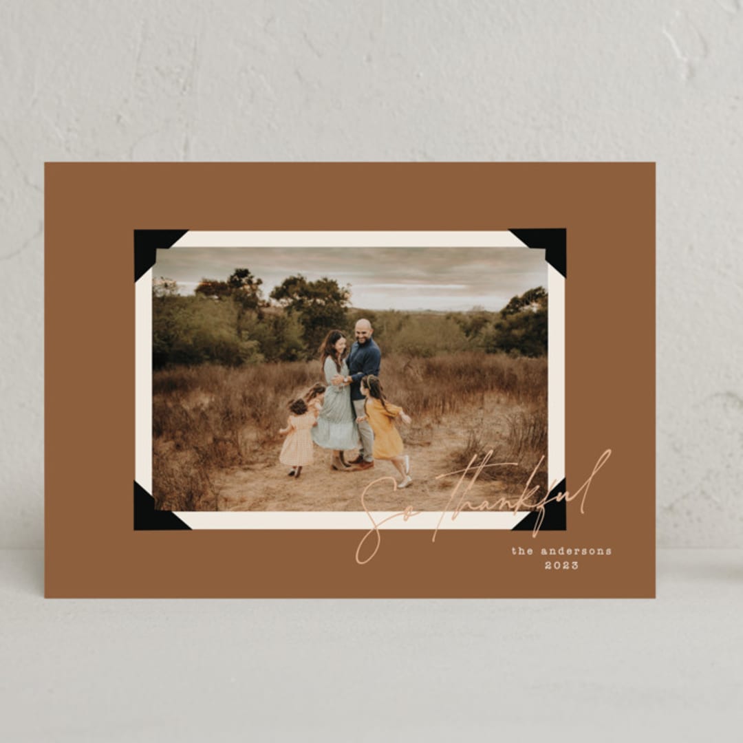 "Nostalgic Thanks" - Thanksgiving Cards in Chestnut by Morgan Kendall - Front