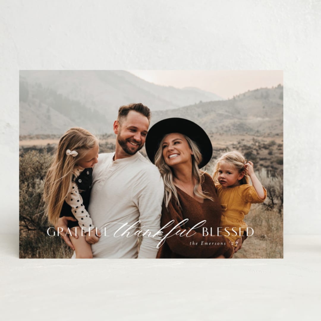 "Grateful Thankful Blessed" - Thanksgiving Cards in Snow by Emily Betts - Front