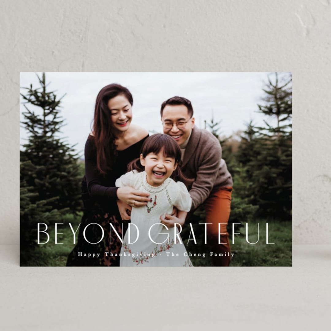 "Beyond Grateful" - Thanksgiving Cards in Snow by Hooray Creative - Front