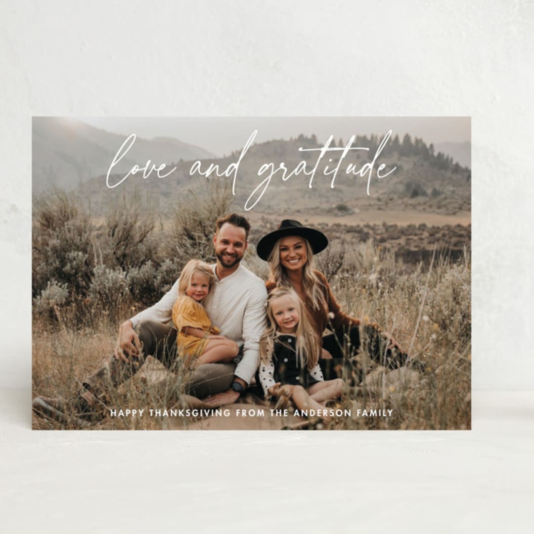 "Love and Gratitude" - Thanksgiving Cards in Latte by Katherine Moynagh - Front