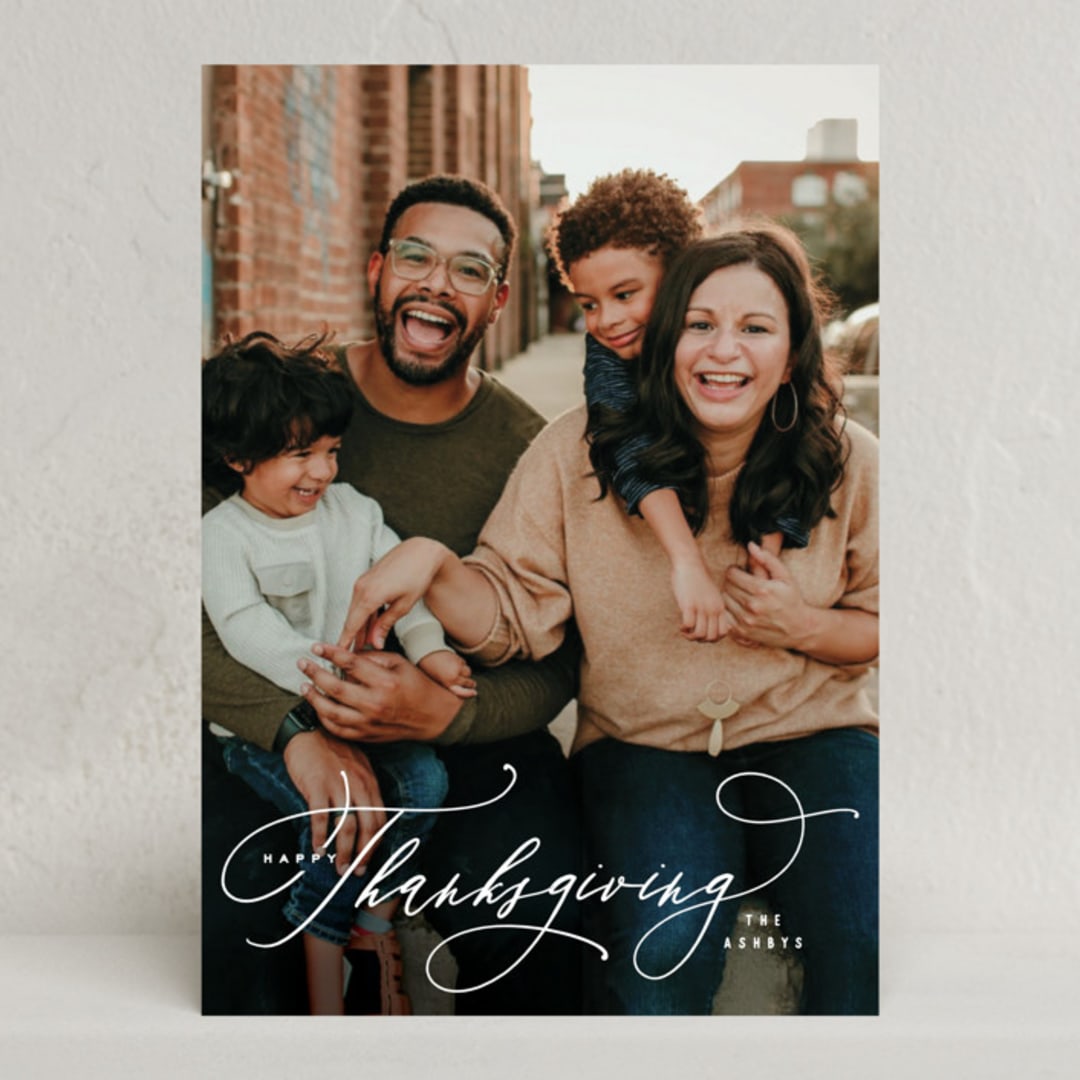 "Thanksgiving Script" - Thanksgiving Cards in Snow by Hooray Creative - Front