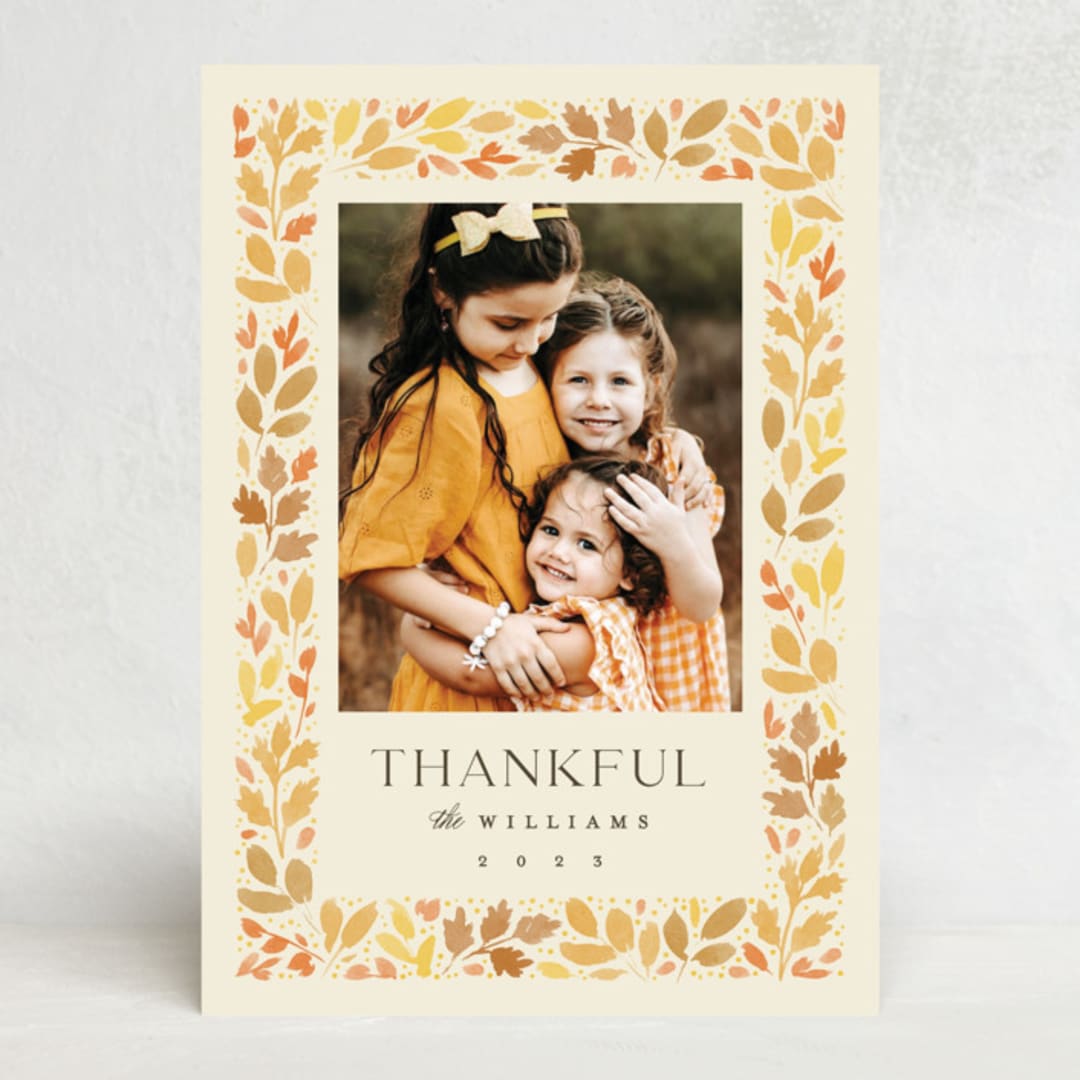 "Leaf Frame" - Thanksgiving Cards in Buttercream by Robert and Stella - Front