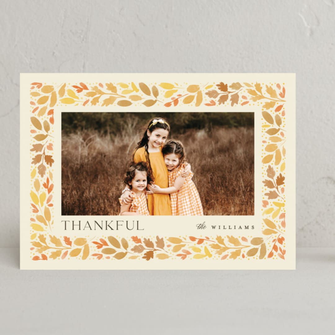 "Leaf Frame" - Thanksgiving Cards in Buttercream by Robert and Stella - Front