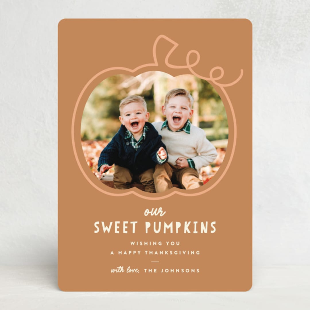 "Sweet Pumpkins" - Thanksgiving Cards in Brick by Louise Kay - Front