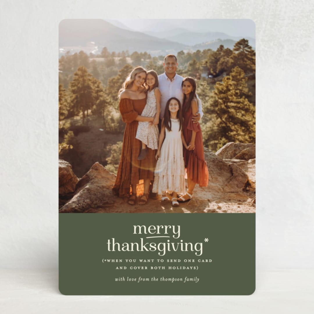 "Merry Thanksgiving" - Thanksgiving Cards in Spruce by Louise Kay - Front