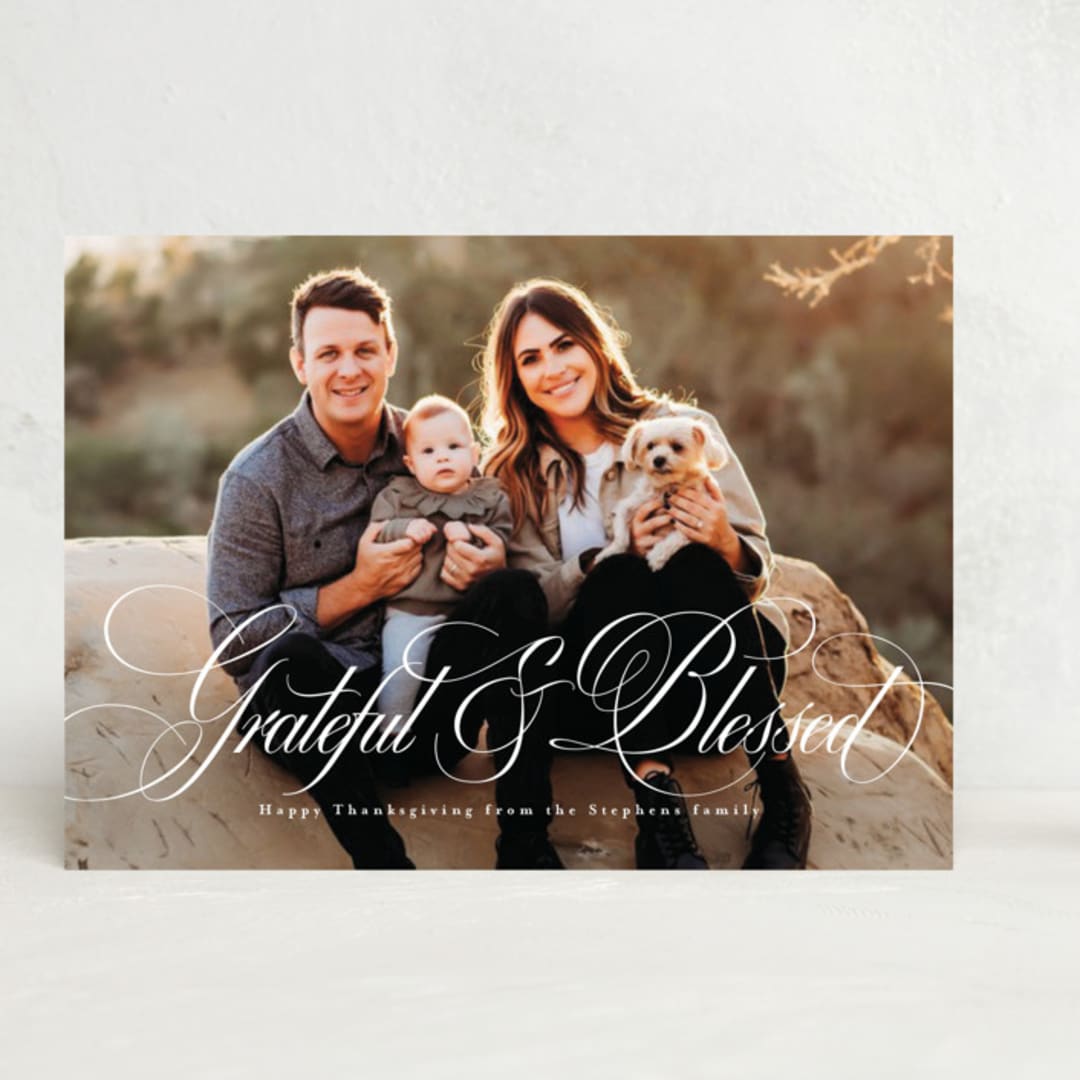 "Grateful and blessed" - Thanksgiving Cards in Cotton by Lea Delaveris - Front