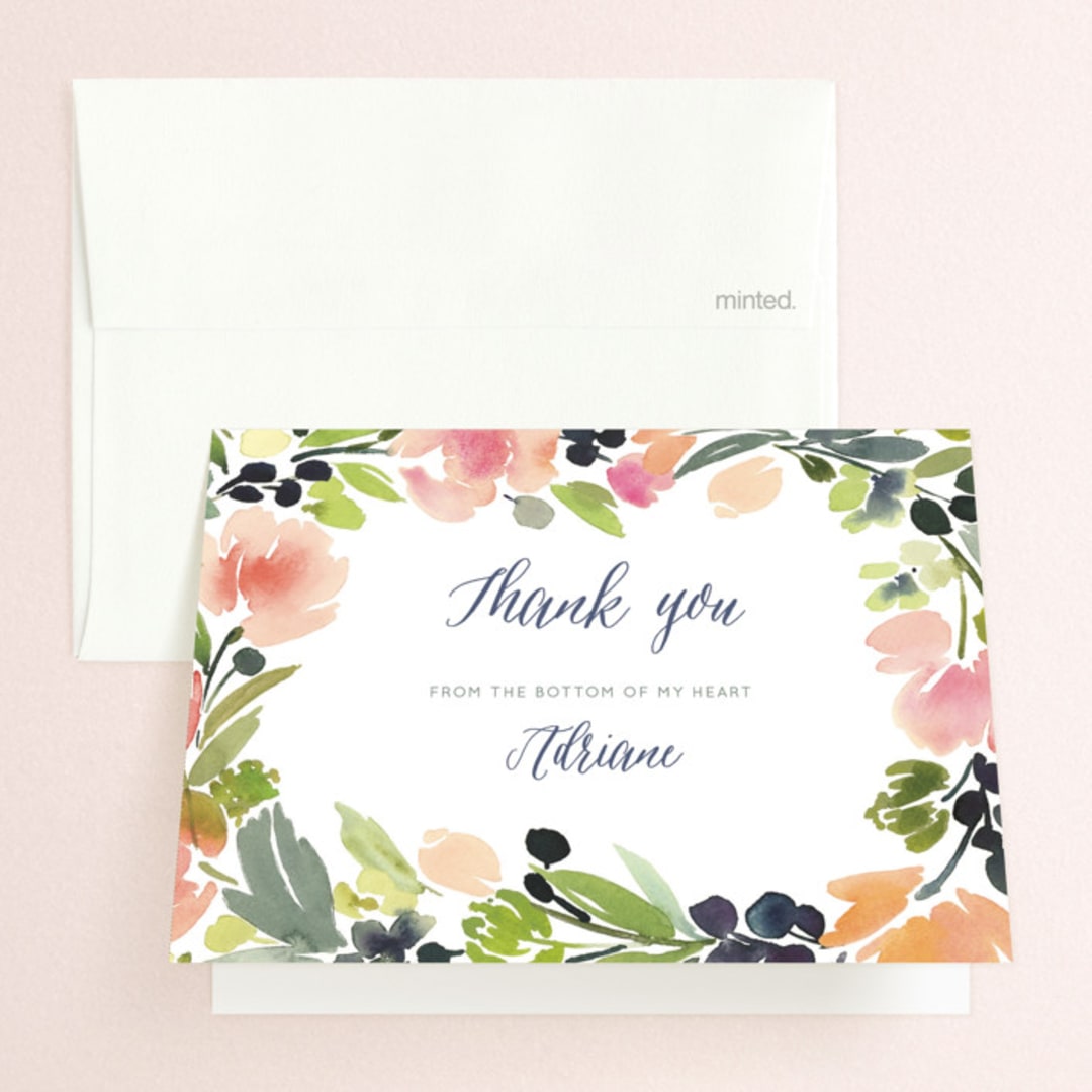 "Watercolor Wreath" - Wedding Thank You Cards in Grapefruit by Yao Cheng Design - Front