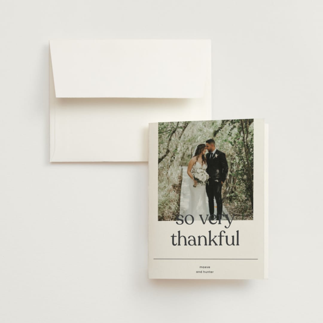 "Memo" - Wedding Thank You Cards in Charcoal by Blustery August - Front