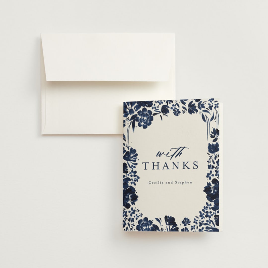 "brushstrokes in bloom" - Wedding Thank You Cards in Indigo by Angela Marzuki - Front