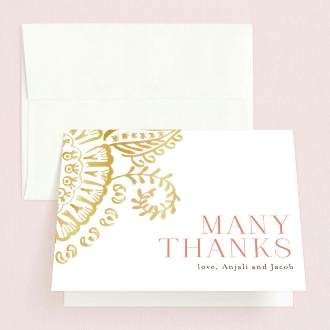 "Modern Mehndi" - Wedding Thank You Cards in Gold by Laura Condouris - Front