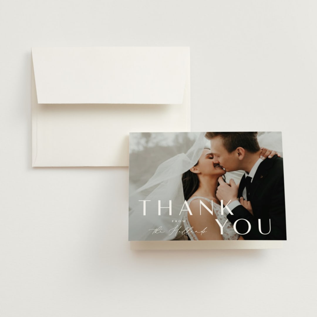 "Modern Classic Names" - Wedding Thank You Cards in Onyx by Emily Betts - Front