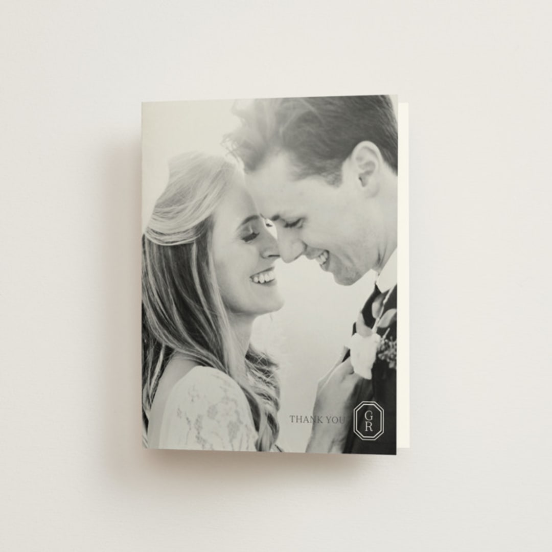 "Upper East" - Wedding Thank You Cards in Charcoal by Megan Davis - Front