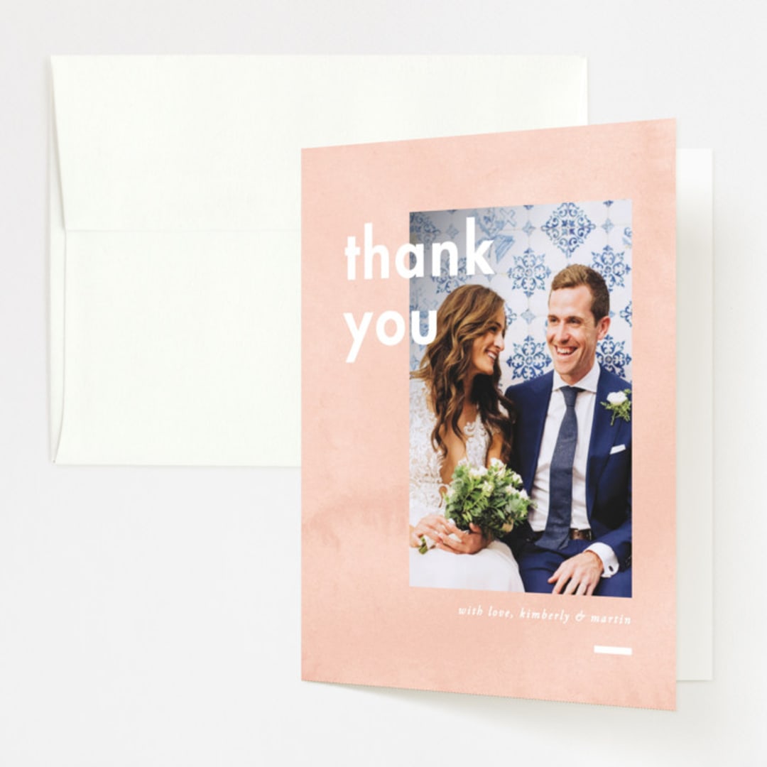 "Contemporary" - Wedding Thank You Cards in Peony by Liz Conley - Front