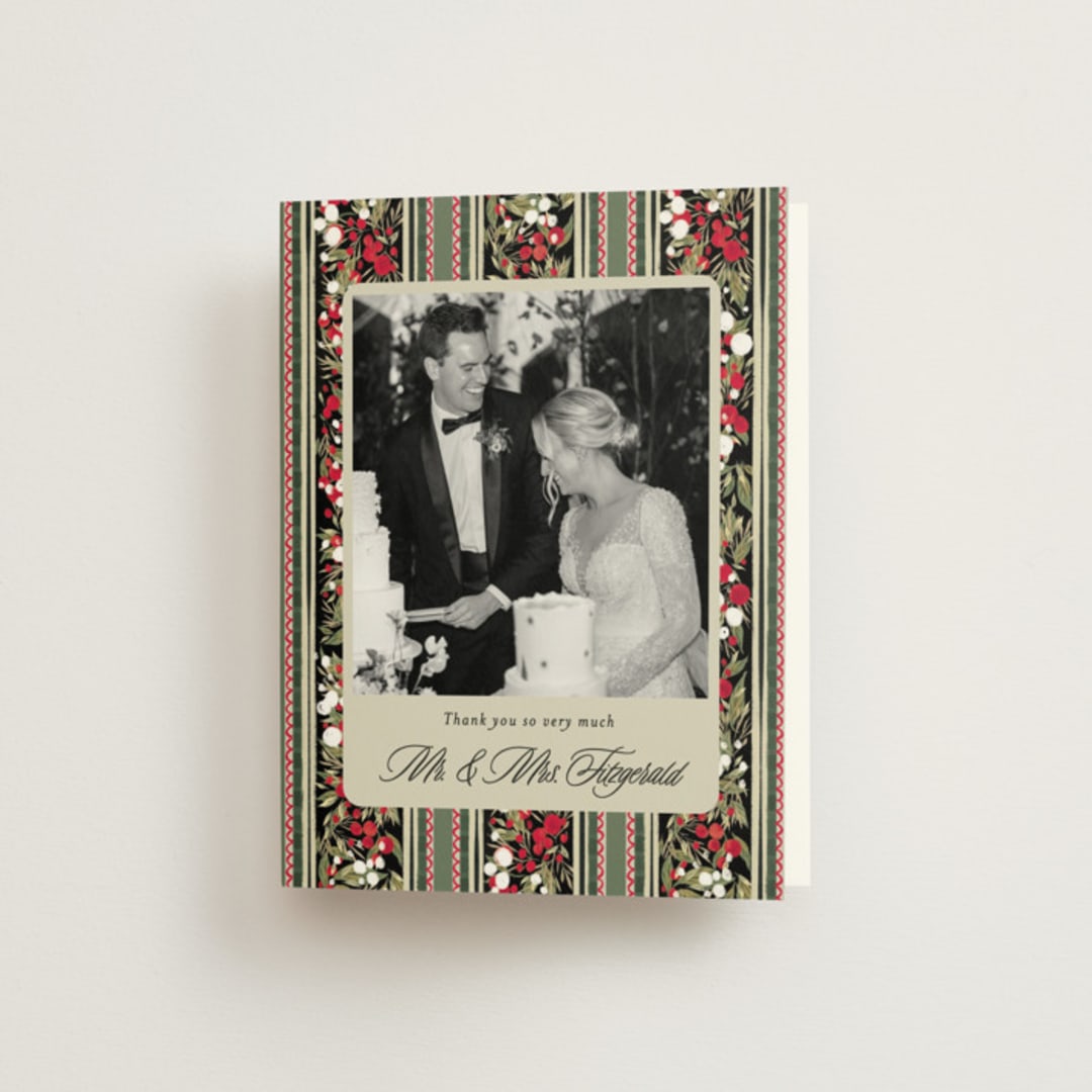 "holiday ribbon" - Wedding Thank You Cards in Ruby by Jackie Crawford - Front