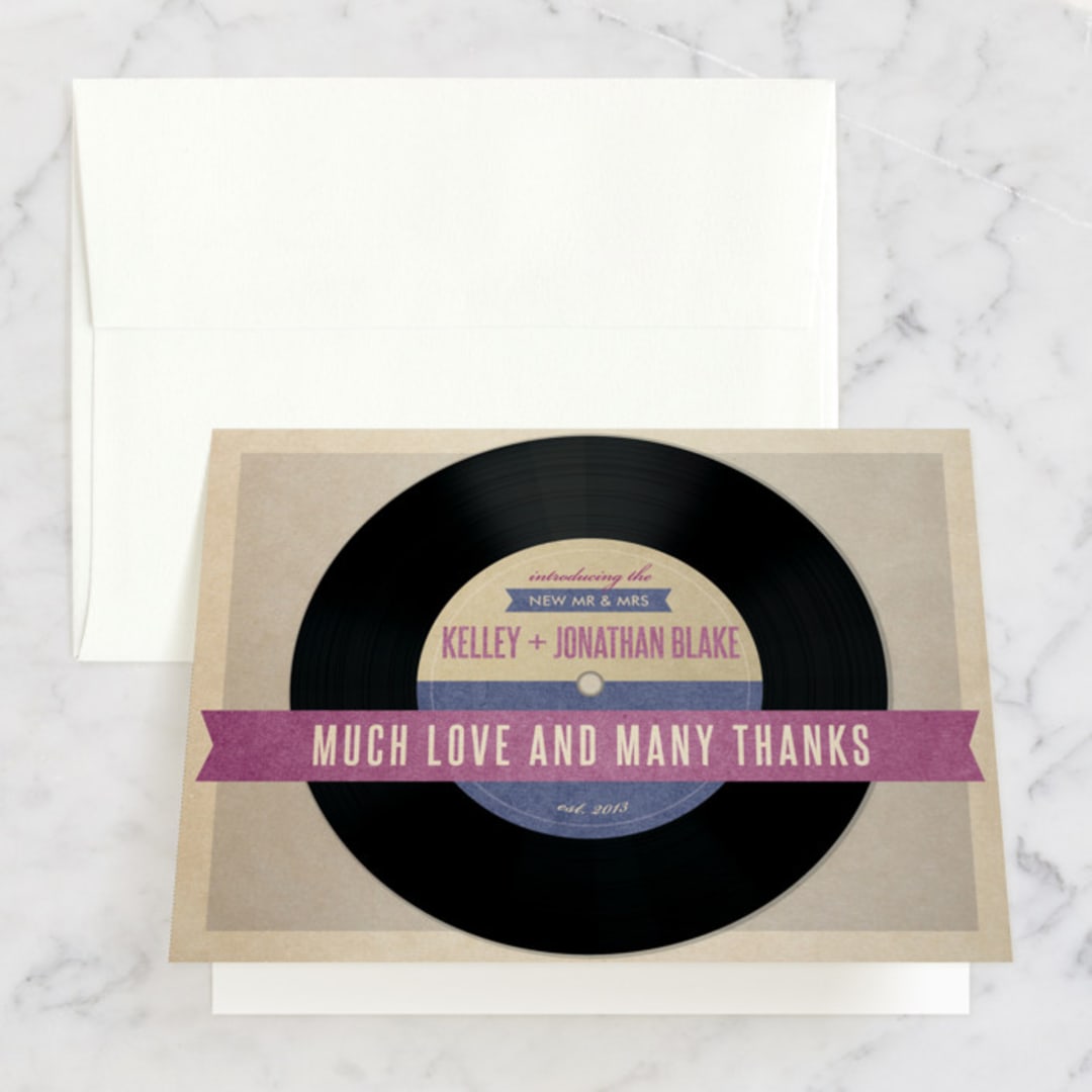 "Wedding Vinyl" - Wedding Thank You Cards in Purple Jelly by Dawn Jasper - Front