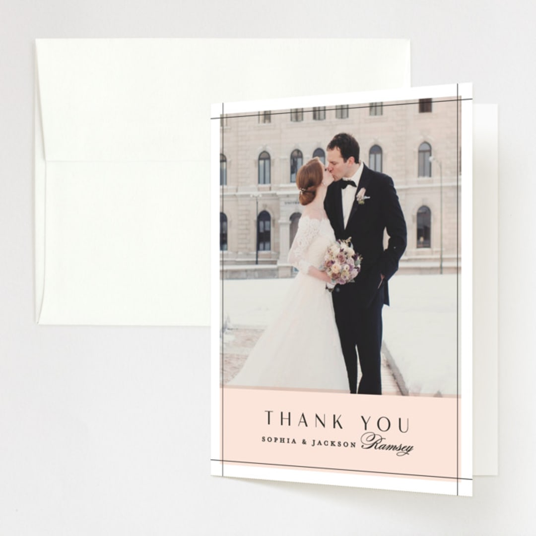 "Classical" - Wedding Thank You Cards in Blush by Michelle Taylor - Front