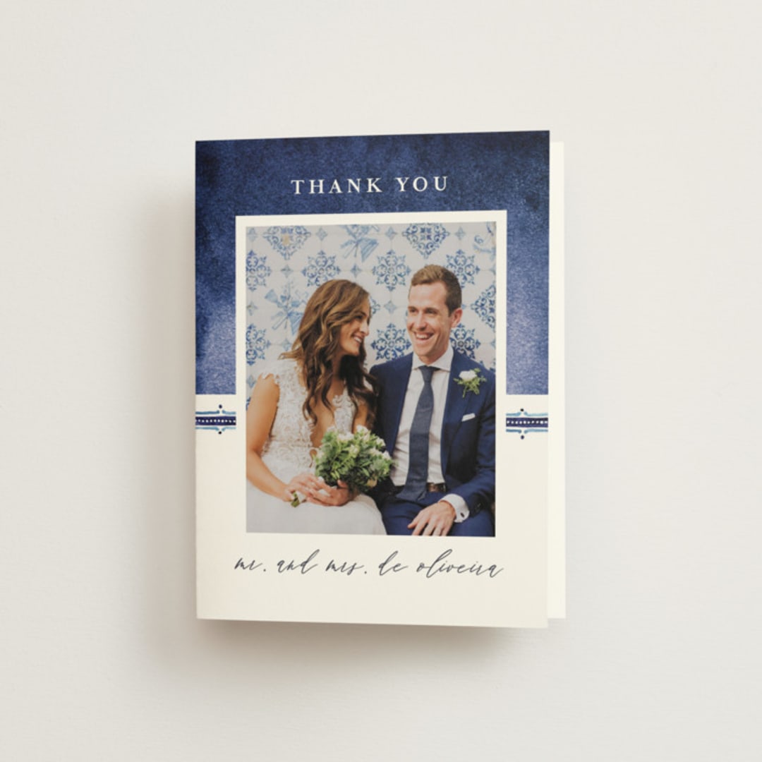 "watercolor azulejo" - Wedding Thank You Cards in Azure by Anastasia Makarova - Front