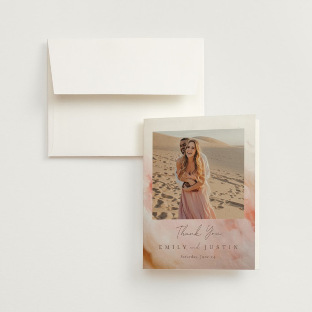 "Delicate brushstrokes" - Wedding Thank You Cards in Blush by Lucrecia Caporale - Front