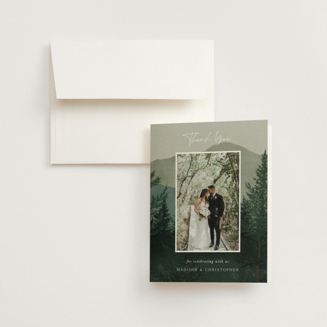 "The Forest" - Wedding Thank You Cards in Jade by Elly - Front