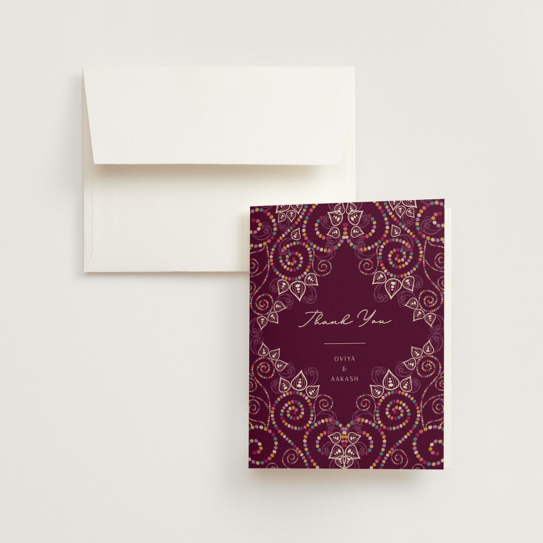 "Henna" - Wedding Thank You Cards in Mixed Berry by fatfatin - Front