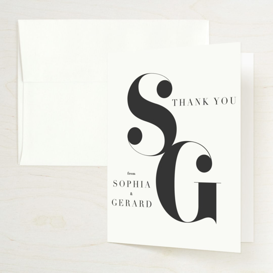 "Modern Initials" - Wedding Thank You Cards in Buttercream by Lori Wemple - Front
